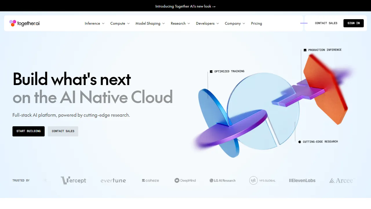 Together AI interface screenshot showing the main dashboard