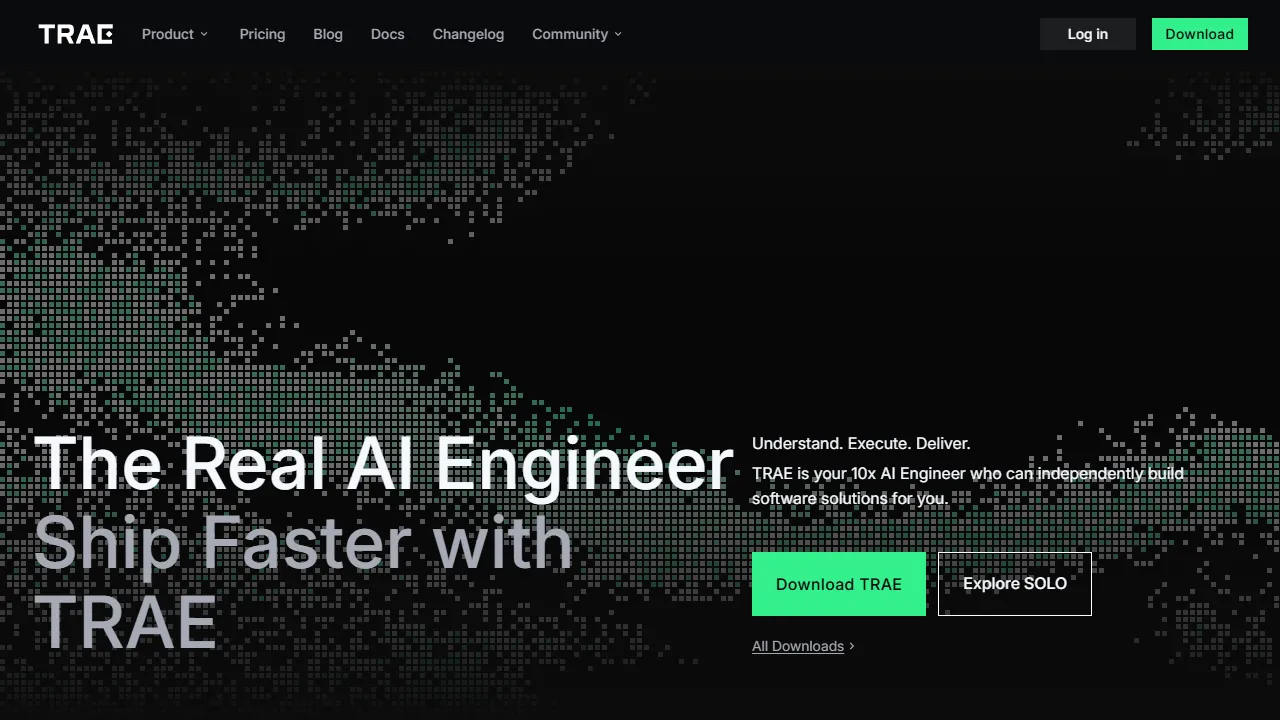 Trae interface screenshot showing the main dashboard