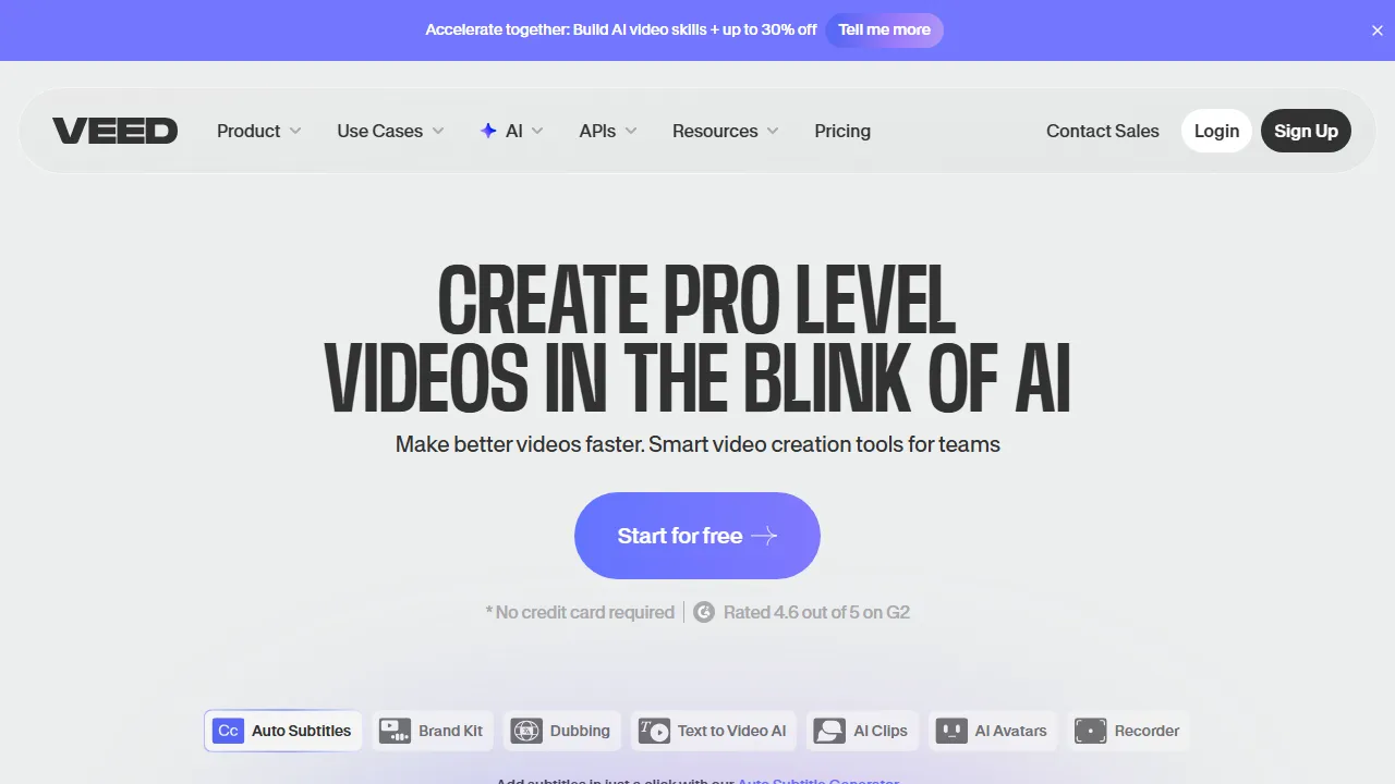 Veed.io interface screenshot showing the main dashboard