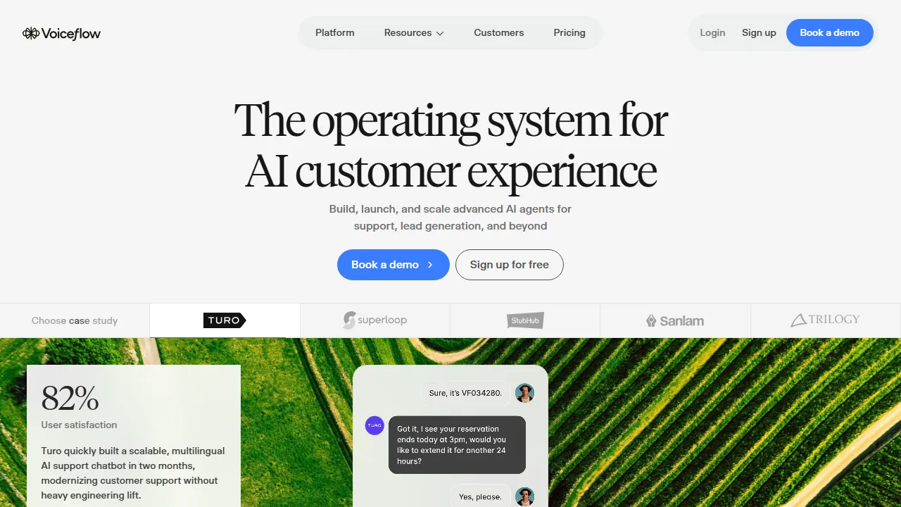 Voiceflow interface screenshot showing the main dashboard