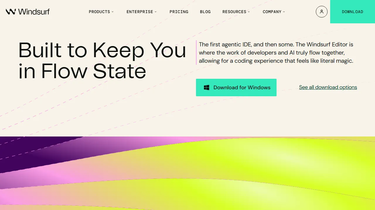 Windsurf interface screenshot showing the main dashboard