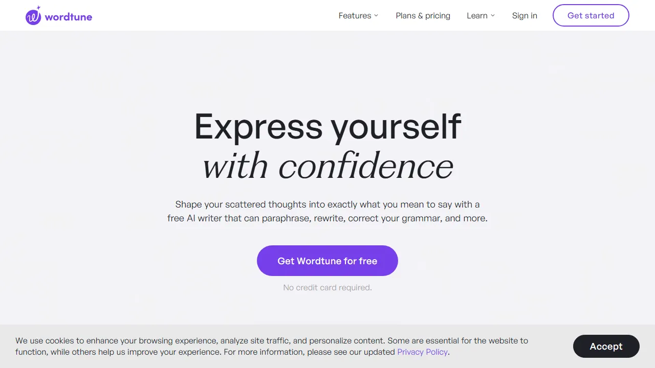 Wordtune Read interface screenshot showing the main dashboard