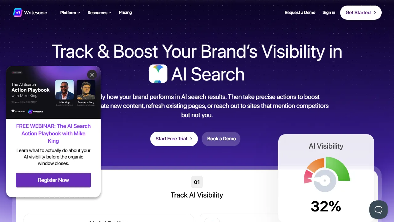 Writesonic interface screenshot showing the main dashboard