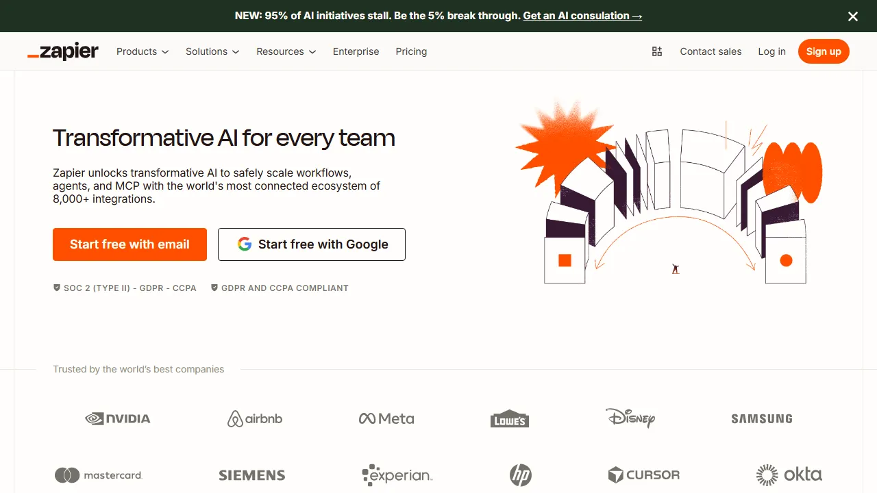 Zapier AI interface screenshot showing the main dashboard